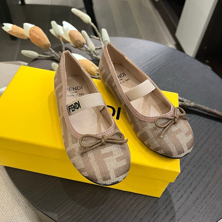 Fendi Girl's Double F Ballerina Flats – Kids Collection – 24SS in Black Monogram