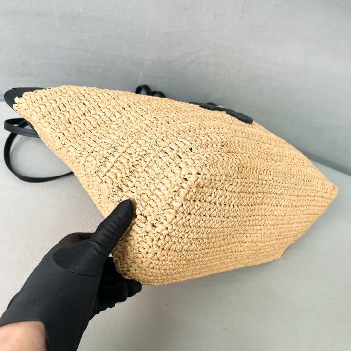 Prada Large Raffia and Leather Tote Bag 1BG499 – Summer Collection in Natural Raffia With Black Leather