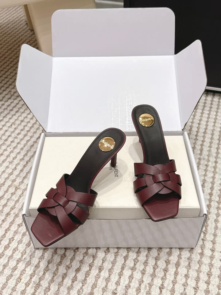 Saint Laurent Melody Square-Toe Heeled Sandals – 2026 Spring/Summer Collection in Beige Patent