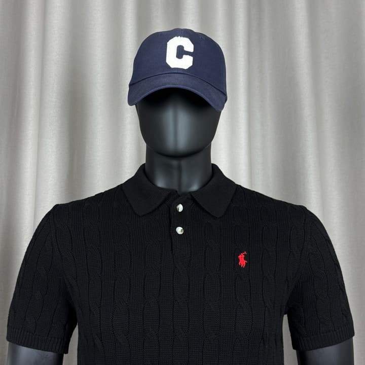 Ralph Lauren Classic Cable Knit Polo Sweater in Black