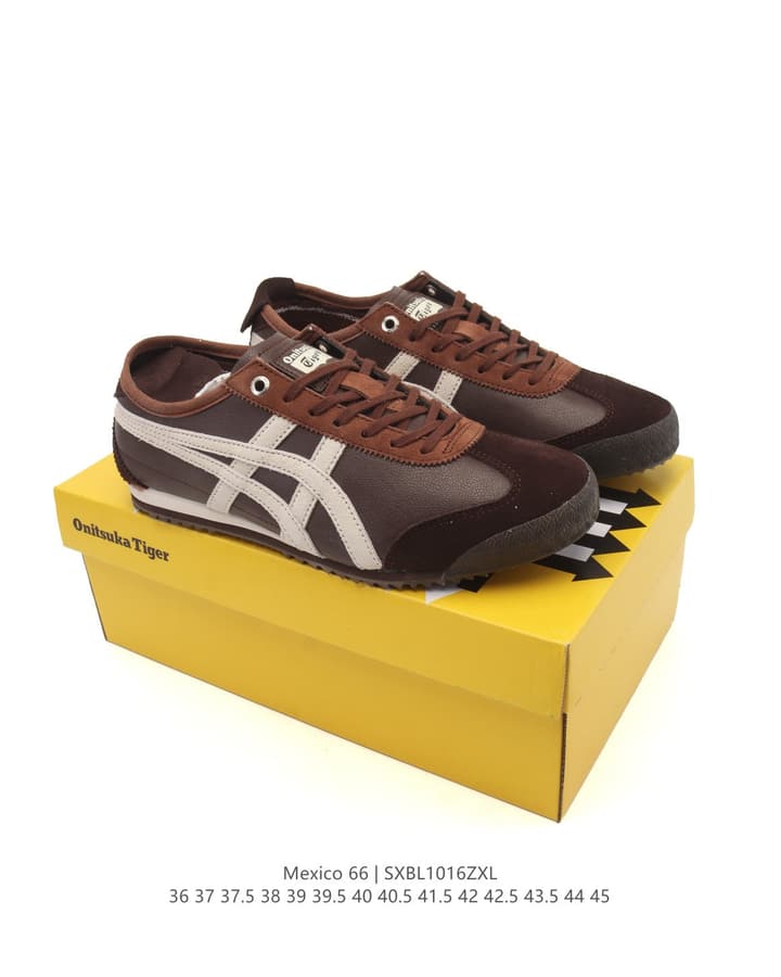 Onitsuka Tiger Mexico 66 Classic Retro Sneakers in Cream With Black Stripes