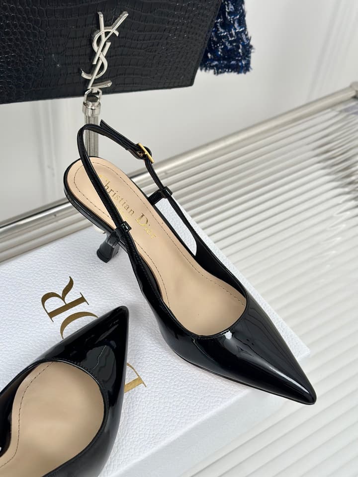 Dior Pearl Heel Pointed-Toe Slingback Mules – Spring/Summer Collection – 2024 in Black Leather