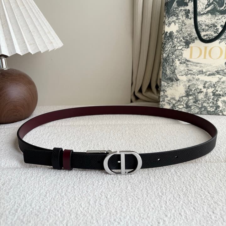 Dior Reversible Calfskin CD Buckle Belt in Black/burgundy With Gold Hardware