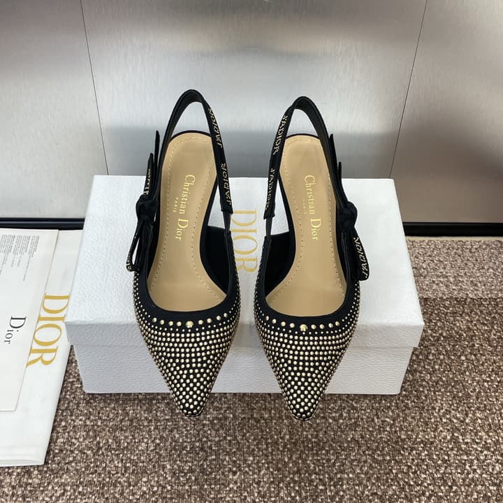 Dior J'Adior Rivet Heeled Sandals – 2024SS in Black Glitter Toe Slingback