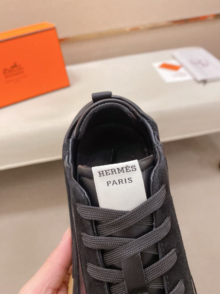 Hermès Suede and Goatskin H Detail Sneakers