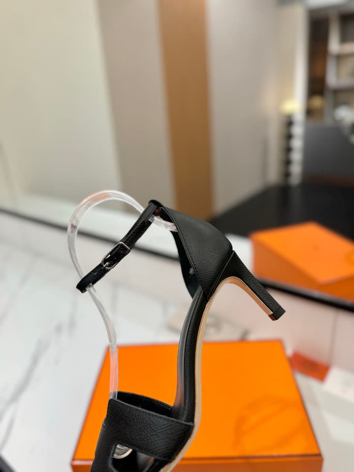 Hermès Classic Palm Grain Cowhide Heels – 6.5cm in Black