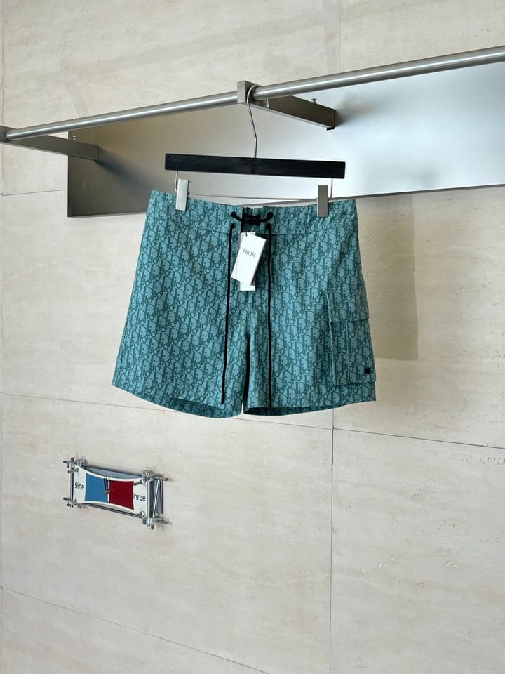 Dior Oblique Print Beach Shorts – Spring/Summer Collection – 25SS in Light Blue Oblique