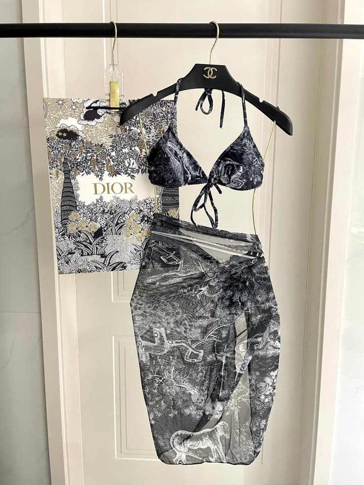 Dior New Collection Animal Print Three-Piece Swimwear Set in Dark Blue Animal Print Set