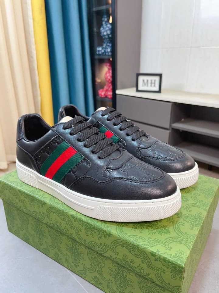 Gucci New Season Casual Fashion Sneakers in Black With Web Stripe