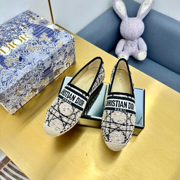 Dior Granville Embroidered Espadrille Flats in Beige/brown Oblique Pattern