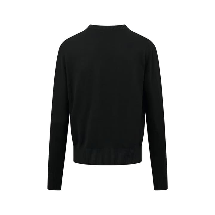 Ami Paris Heart Embroidery Merino Wool Sweater in Black With Red Heart Logo