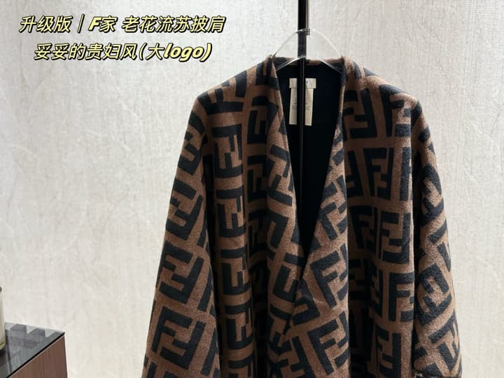 Fendi Monogram Cashmere Shawl in Black And Brown Ff Logo Wrap
