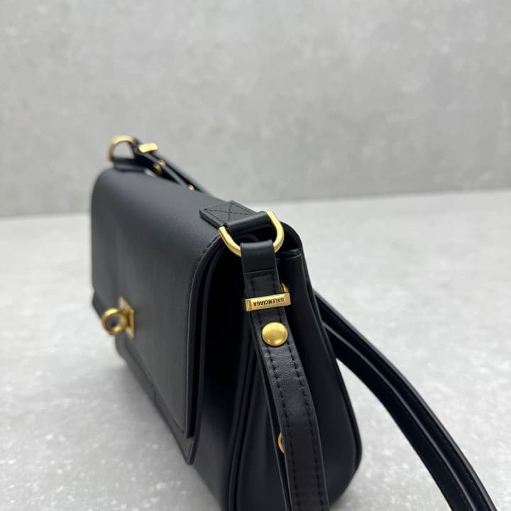 Balenciaga Bel Air Flap Small Shoulder Bag in Classic Black Leather