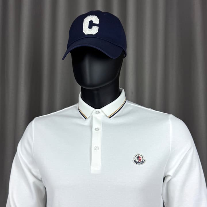 Moncler Classic Embroidered Long-Sleeve Polo Shirt in Black Polo - Hanging Display