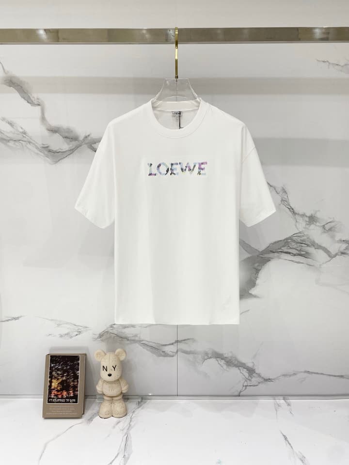 Loewe Rainbow Logo Embroidered Cotton T-Shirt in Classic Black
