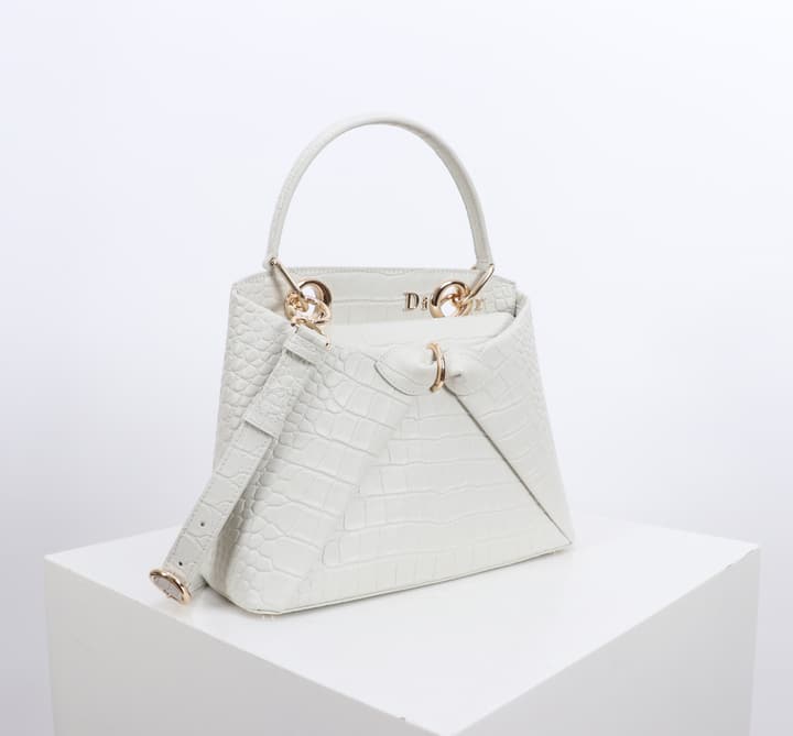 Dior Crocodile Embossed Bow Satchel Bag – 2026SS in Cream Crocodile Embossed