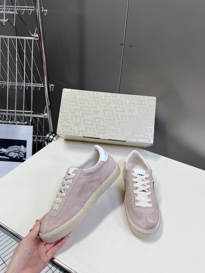 Golden Goose Distressed Leather Sneakers in Iridescent Pink