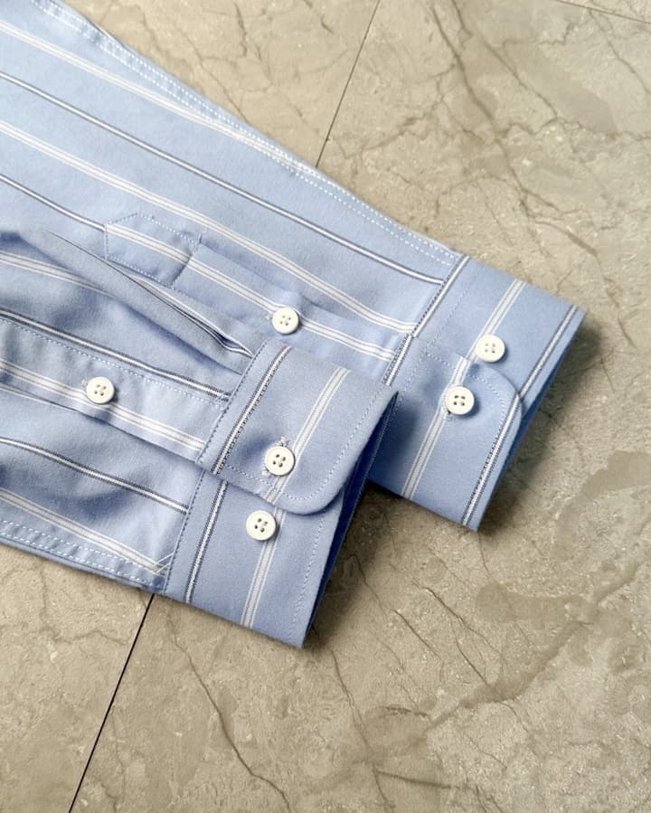 Moncler Striped Mercerized Shirt – 2025 Fall Collection in Blue