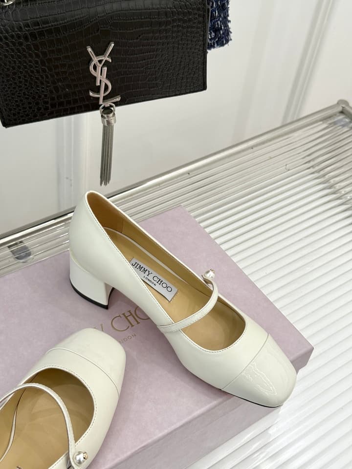 Jimmy Choo Color-block Pearl Mary Jane Heels – 25FW in Black Bow Detail