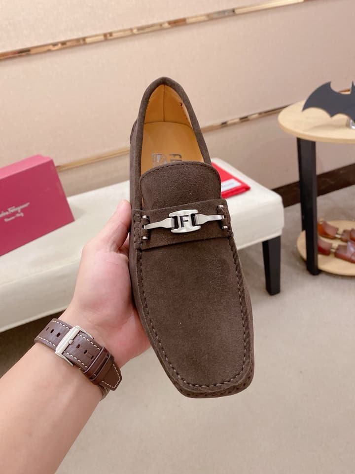 Ferragamo Men's Suede Driving Shoes in Brown Suede