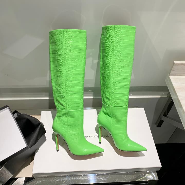 Paris Texas Crocodile Embossed Knee-High Boots – 2022 FW in Black Croc Embossed