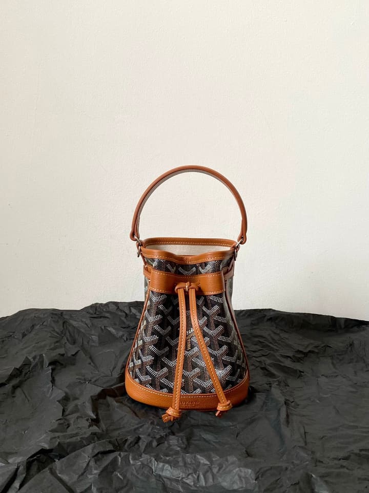Goyard Petit Flot Mini Bucket Bag in Black/brown Goyardine