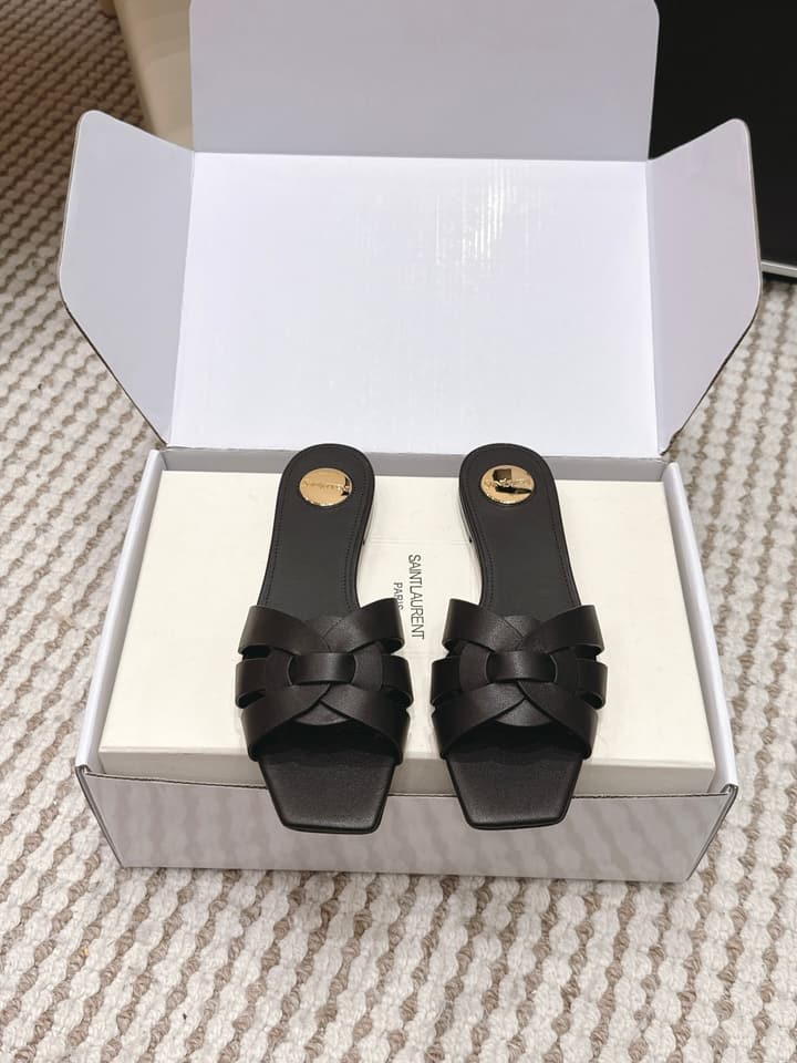 Saint Laurent Melody Square Toe Flat Sandals – 2026SS in Burgundy Patent