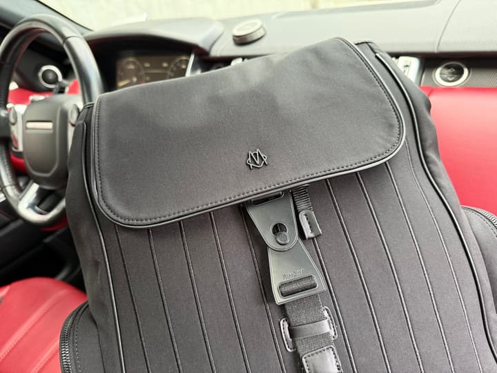 RIMOWA Never Still Large Canvas Backpack in Light Gray Pinstripe
