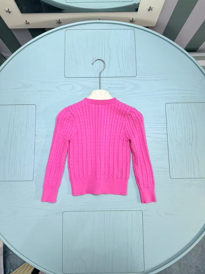 Ralph Lauren Kids Classic Striped Knit Cardigan – 2025SS in Bright Pink Cable Knit