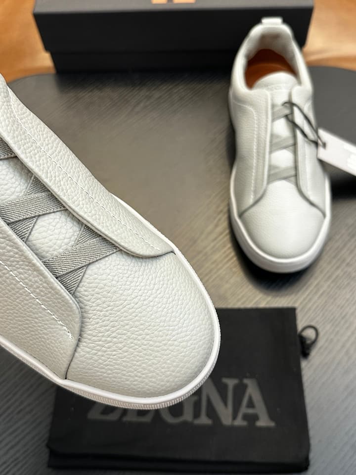 Zegna Triple Stitch™ Low-Top Sneakers in Leather Off-white