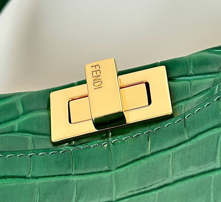 Fendi Peekaboo Embossed Crocodile Handbag in Classic Black Croc Embossed