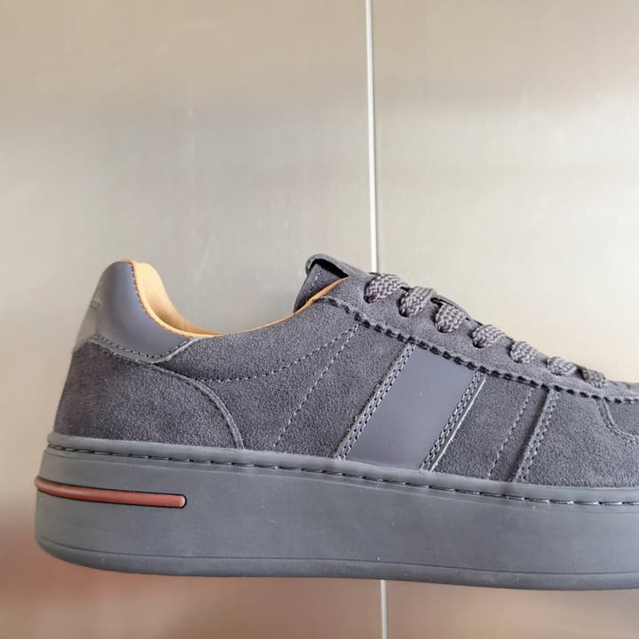 Loro Piana Newport Walk Thick Sole Sneakers in Dark Gray Suede
