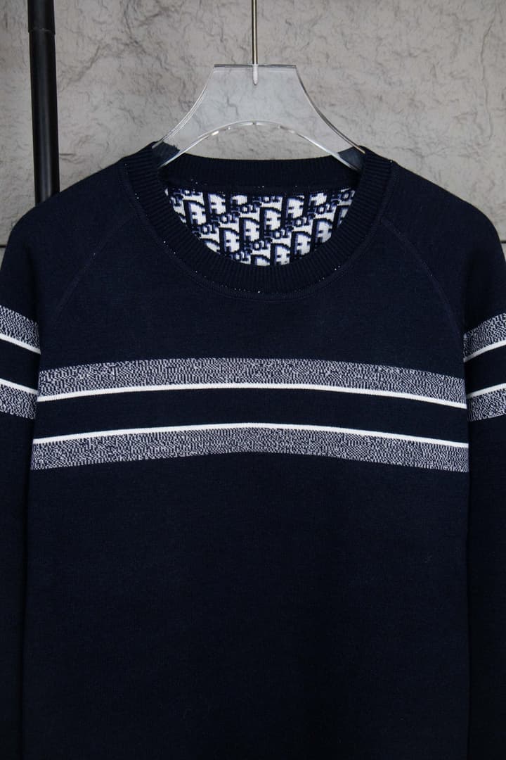 Dior Monogram Double-Sided Jacquard Crewneck Sweater – 24SS in Navy Monogram Pattern