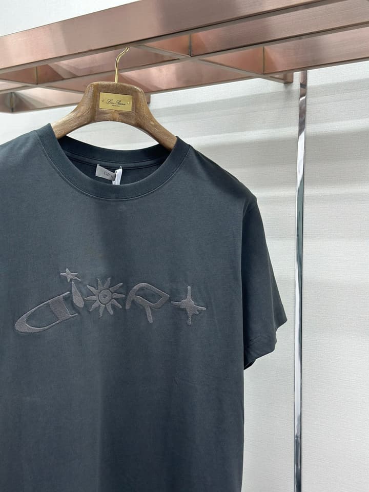 Dior Pattern Embroidered Crewneck T-Shirt in Washed Grey