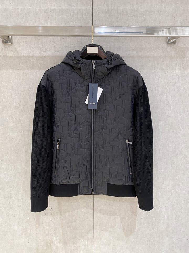 Dior Knit Patchwork Hooded Puffer Jacket – 2025SS in Black Knit Padded Jacket