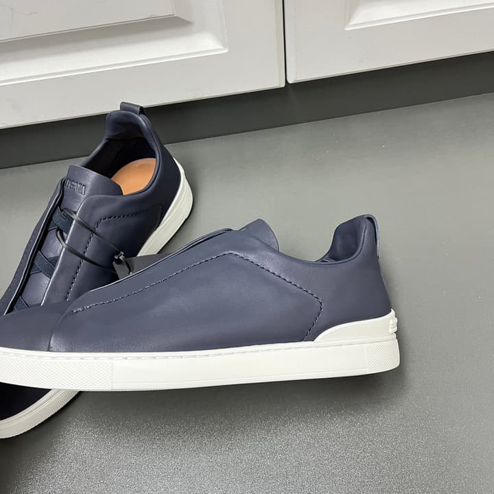 Zegna SECONDSKIN Triple Stitch™ Sneakers in Navy Blue