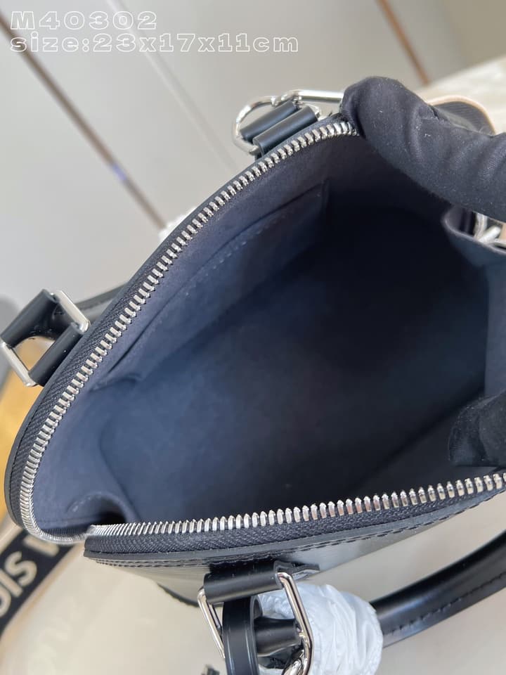 Louis Vuitton Alma BB Handbag in Black Epi Leather With Logo Strap