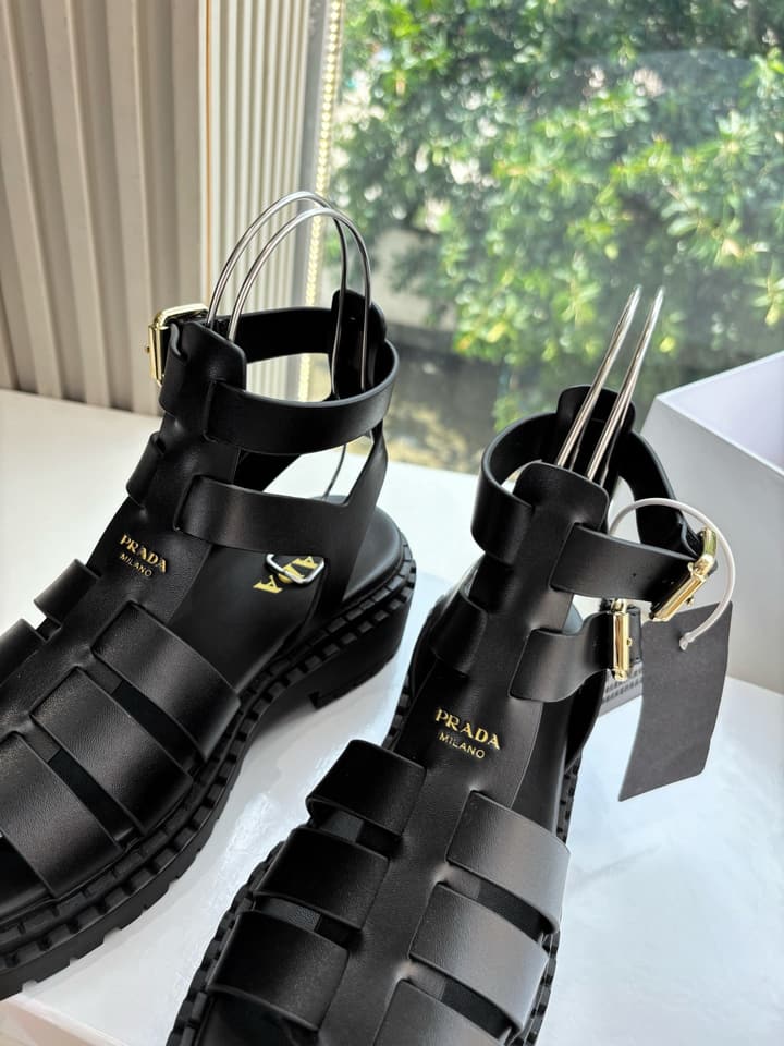 Prada 2025 Spring/Summer Cage Sandals in Black