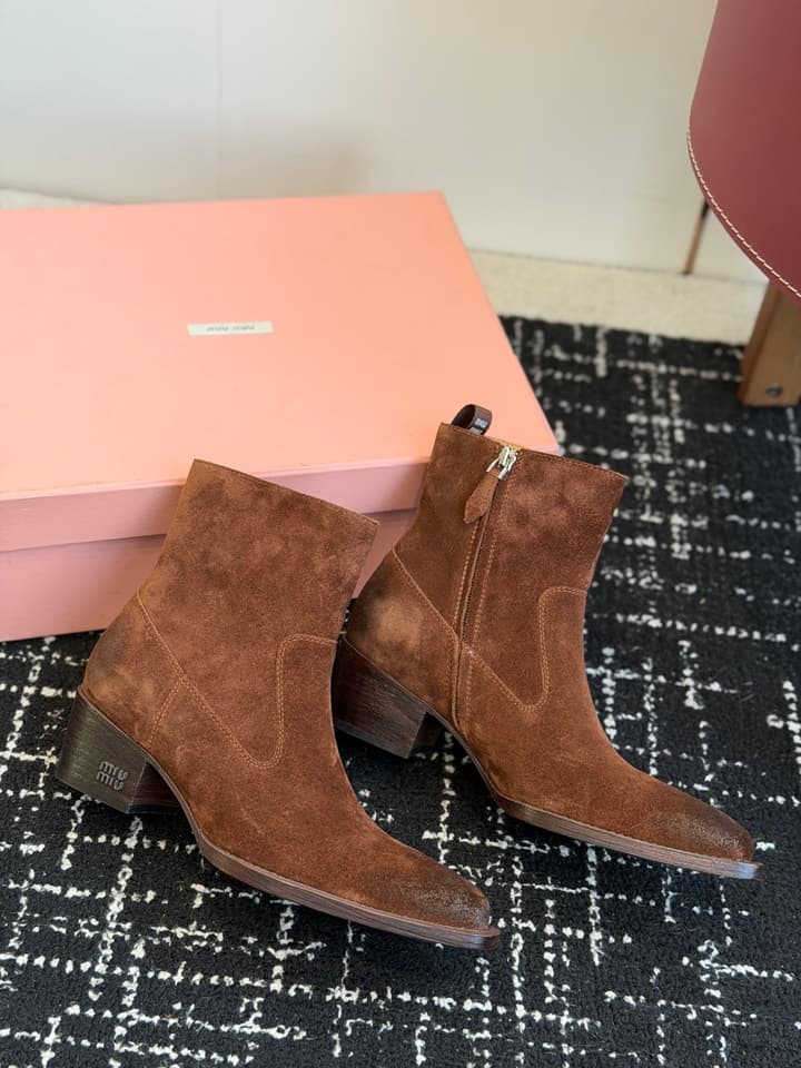 Miu Miu Distressed Leather Cowboy Biker Boots – 2026SS