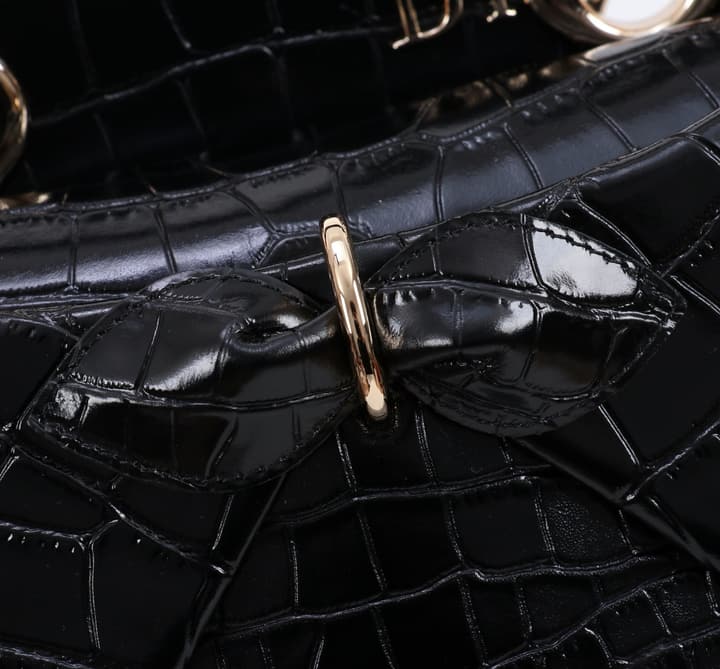 Dior Crocodile Embossed Bow Top Handle Bag – 2026SS in Black Crocodile Embossed