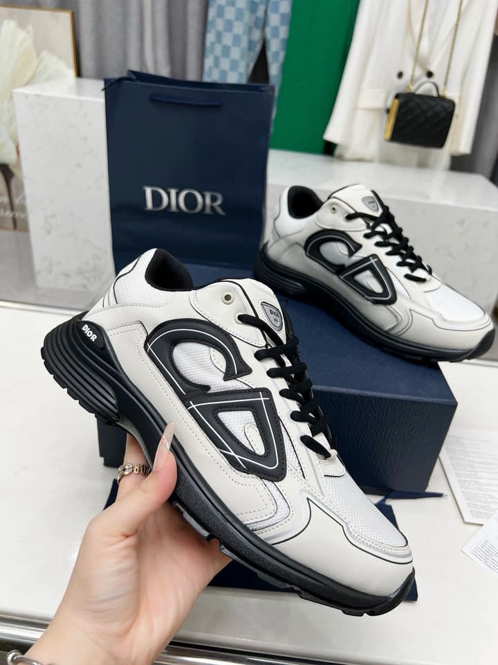 Dior B30 Unisex Mesh and Leather Sneakers in Navy Blue And Grey