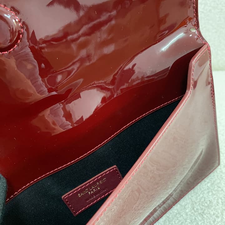 Saint Laurent Uptown Envelope Clutch Bag in Patent Burgundy Red
