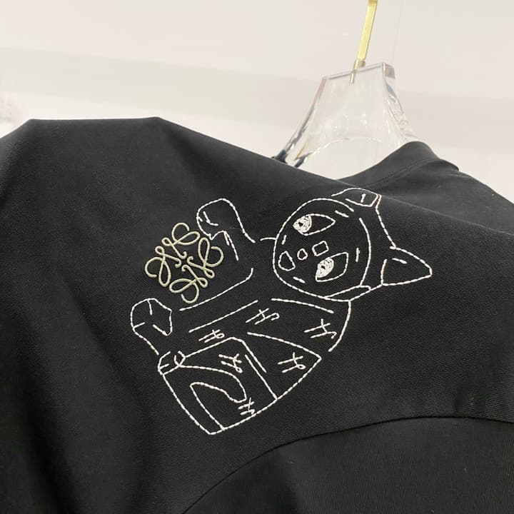 Loewe Cat Embroidery Cotton T-Shirt in Apricot