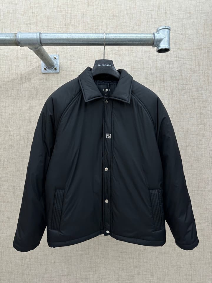 Fendi Black Collar Padded Jacket in Black Padded Jacket