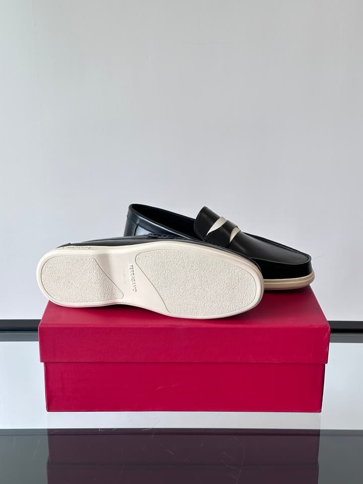 Ferragamo Men's Imported Calfskin Driving Shoes in Classic Black Leather