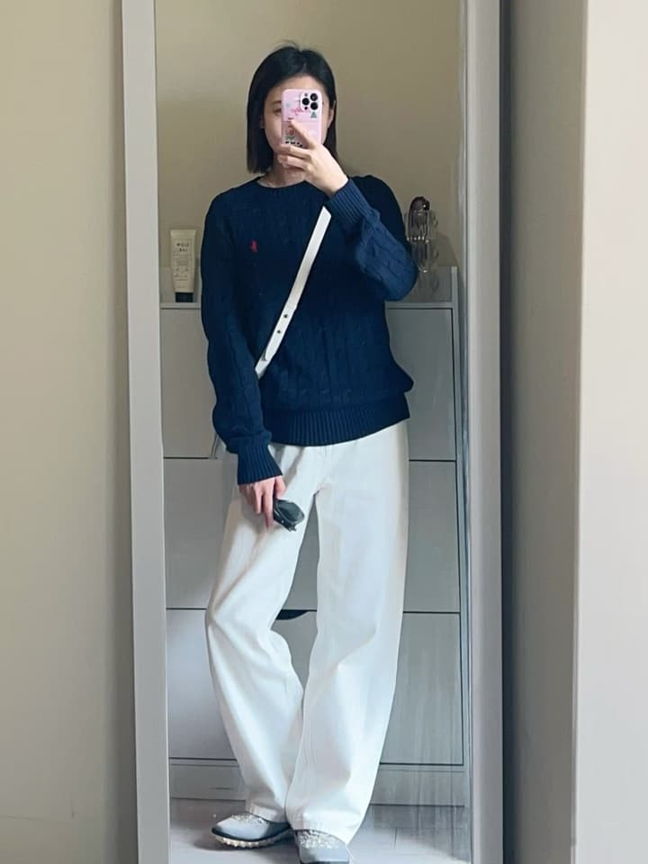 Ralph Lauren Cable Knit Crewneck Sweater in Black