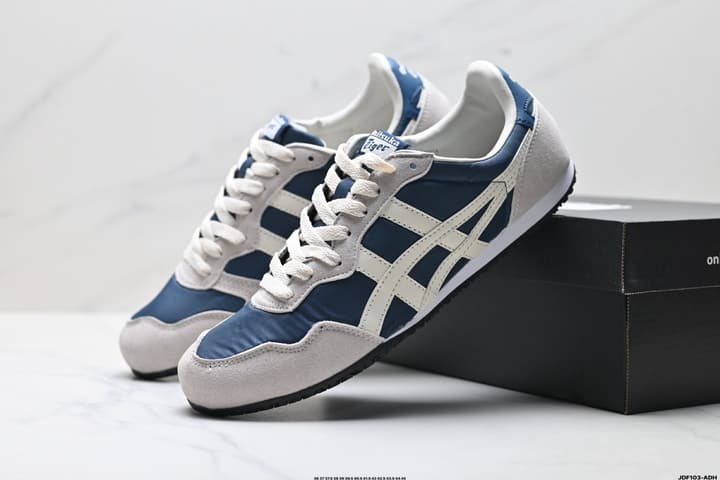 Onitsuka Tiger Serrano Nylon Retro Sneakers in Blue With White Stripes