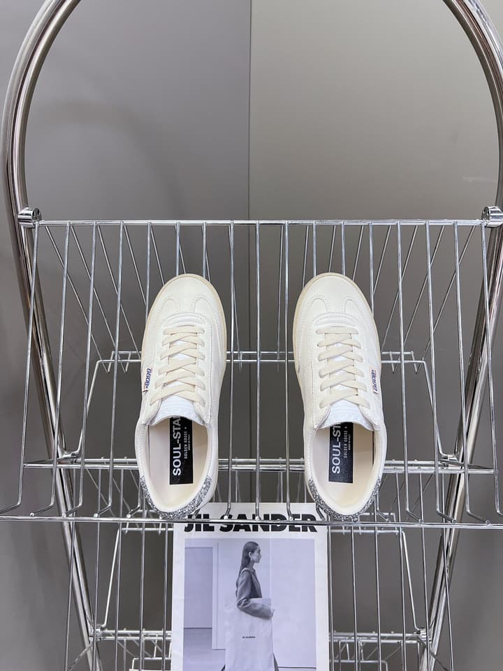 Golden Goose Distressed Leather Sneakers in Iridescent Pink