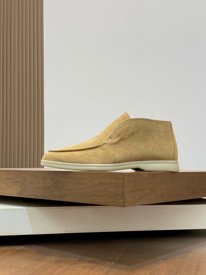 Loro Piana Suede Leather Slip-On Loafers in Camel Tan Suede
