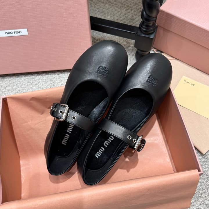 Miu Miu Pointed-Toe Mary Jane Ballet Flats – 2026 Runway Collection